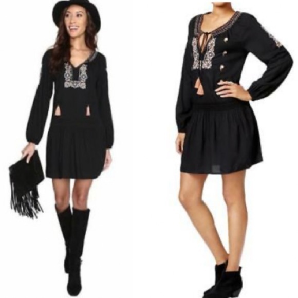 NWT Sanctuary Dress Black Freya Smocked long sleeve bohemian casual  Small - Picture 3 of 16